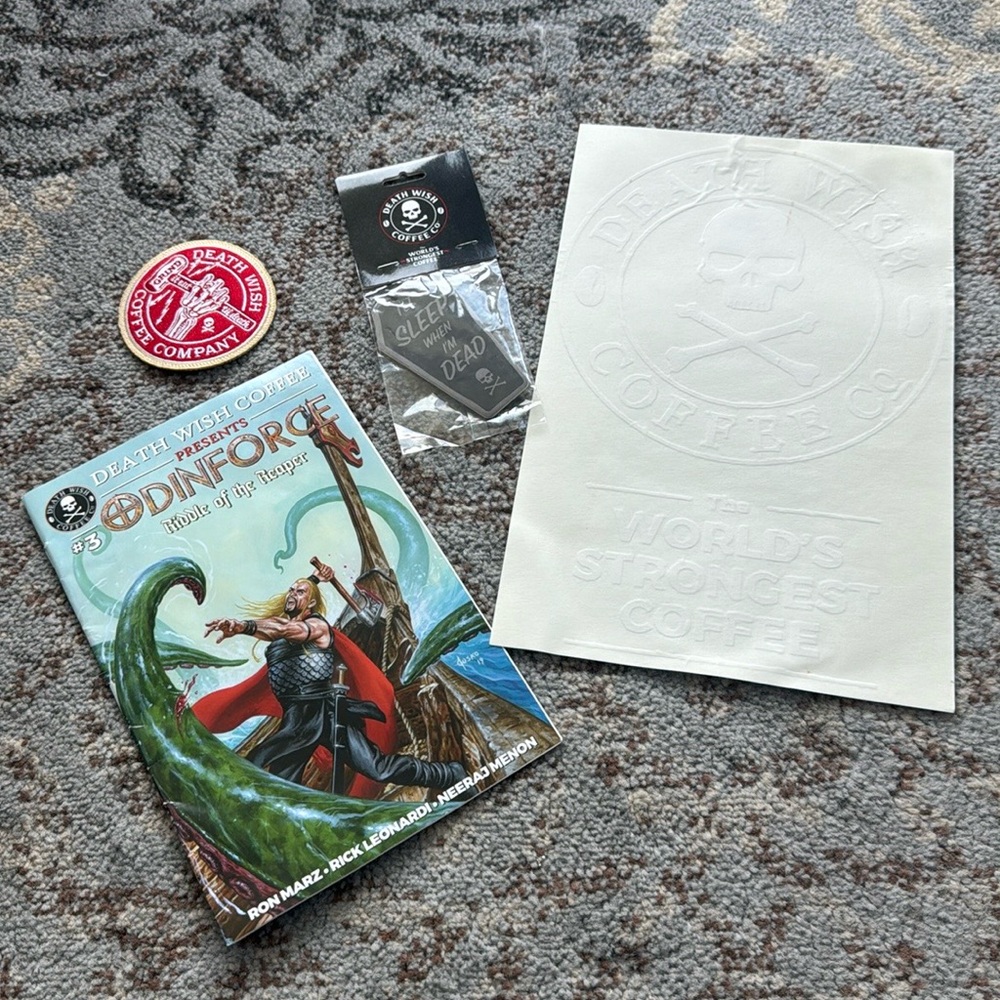 Deathwish Coffee Patch Odin Comic Air Freshener Car Decal Bundle